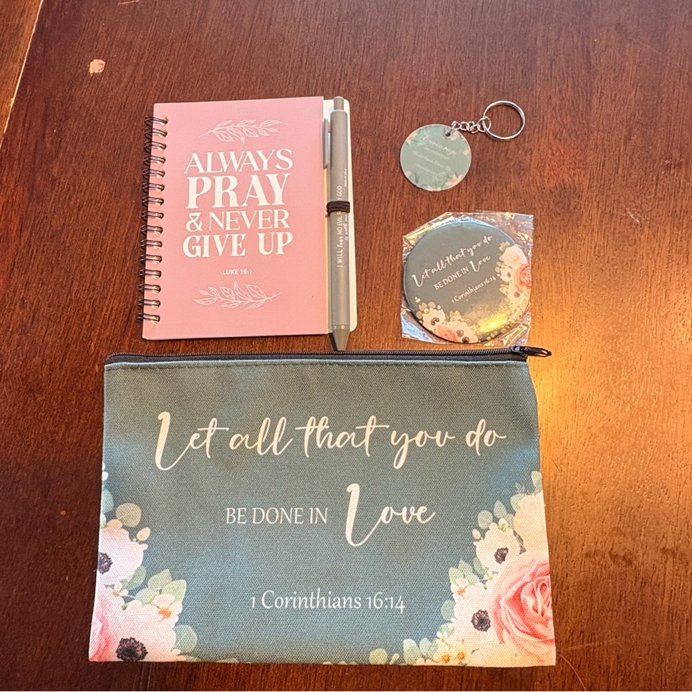 Inspirational Pink Notebook and Blue Pouch Set